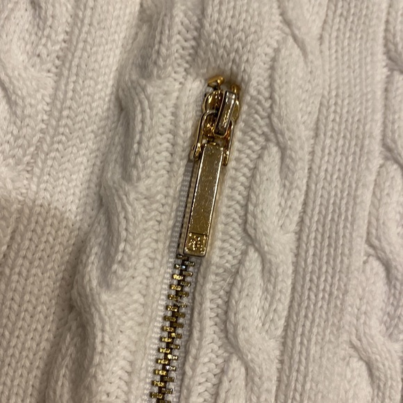 Ralph Lauren white cable knit full zip cardigan sweater with gold accents, 0P - Picture 4 of 6